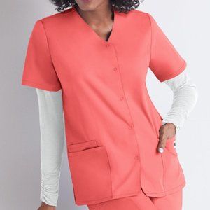 UA Best Buy Scrubs Snap Front Short Sleeve Melon Scrub Top Salmon Pink Medium